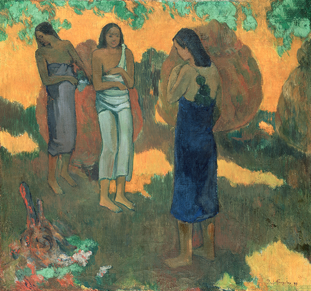 Three Tahitian Women Against a Yellow Background